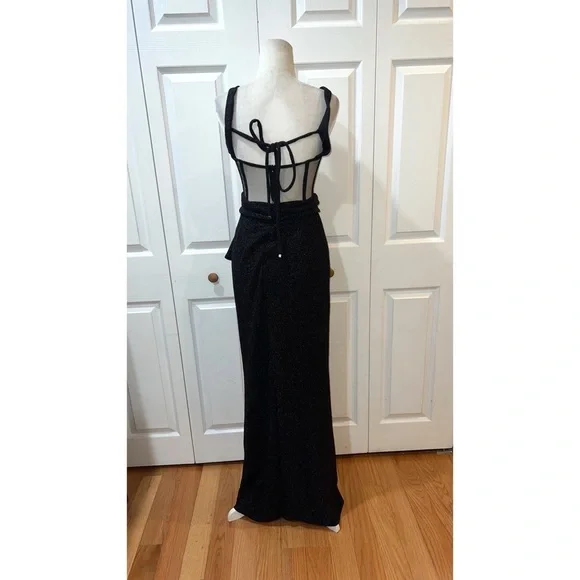 Patbo Sleevless Lurex Bustier Maxi Dress in Black